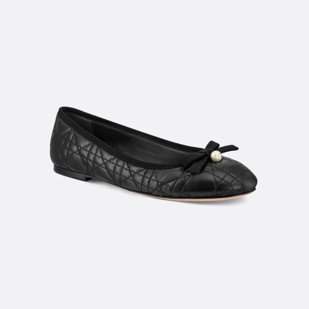 Christian Dior Ballet Flat Black Quilted Cannage Calfskin Pearl Bow size 40 - Picture 16 of 16
